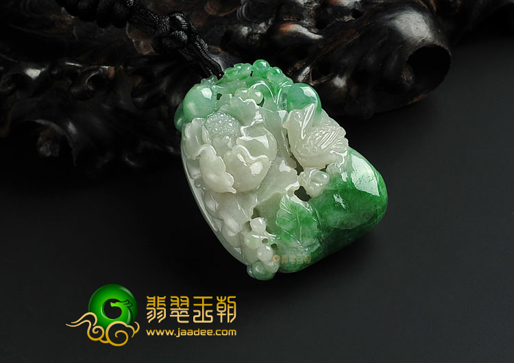 糯冰种飘翠缅甸翡翠A货花开富贵挂件