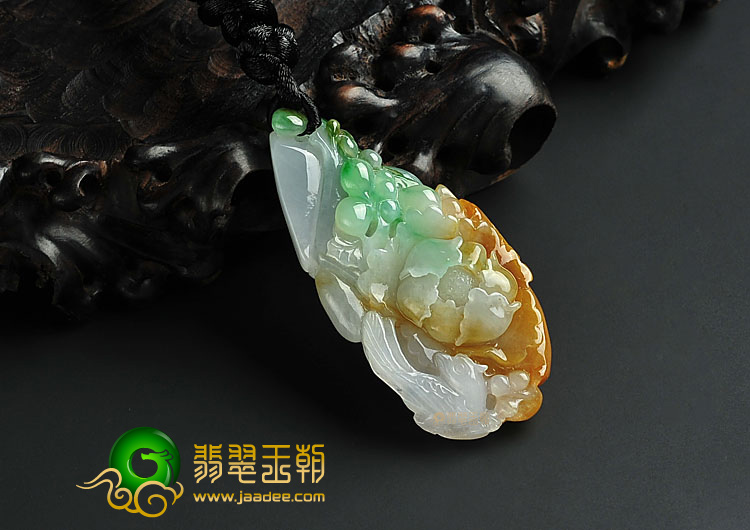糯冰种三彩缅甸翡翠A货花开富贵挂件
