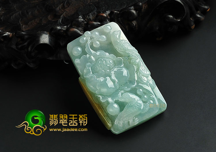 糯冰种晴水略带黄翡缅甸翡翠A货花开富贵挂件