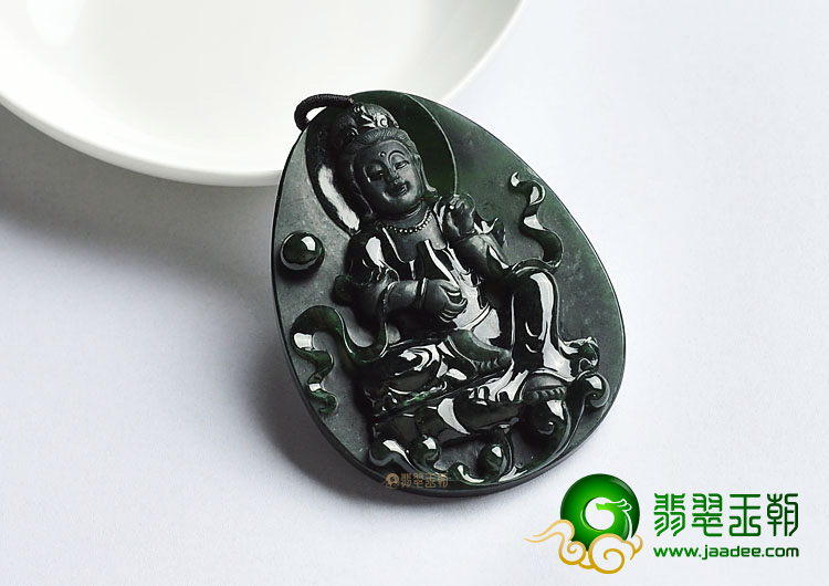 冰种墨翠缅甸翡翠A货观音挂件