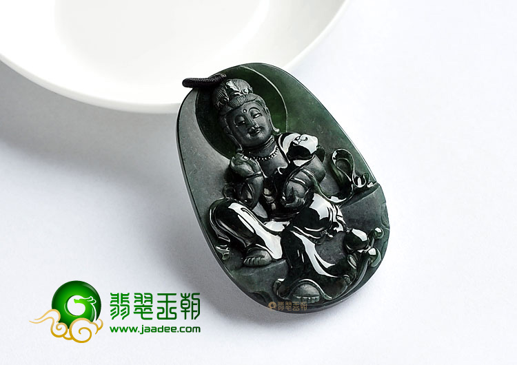 冰种墨翠缅甸翡翠A货观音挂件