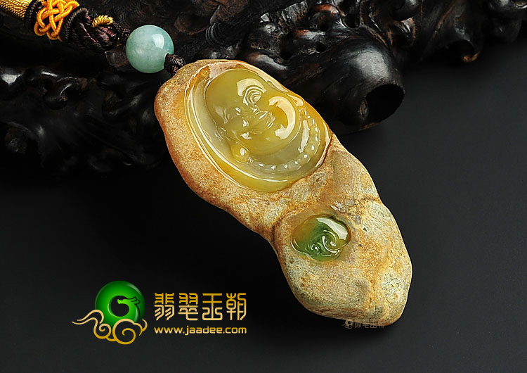 糯冰种黄翡缅甸翡翠A货玉佛挂件