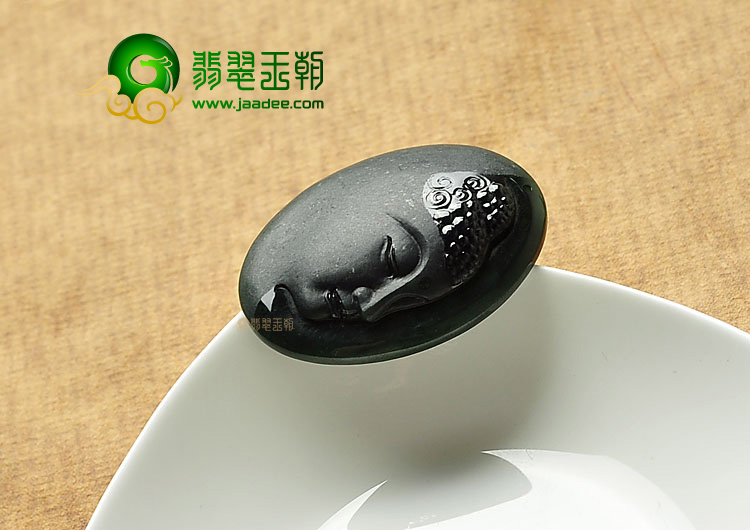 冰种墨翠缅甸翡翠A货释迦牟尼头挂件