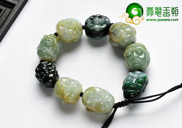 糯冰种三彩缅甸翡翠A货罗汉头手链