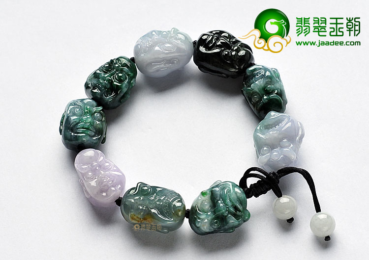 糯冰种三彩缅甸翡翠A货罗汉头手链