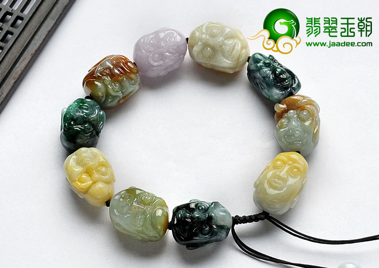 糯冰种三彩缅甸翡翠A货罗汉头手链