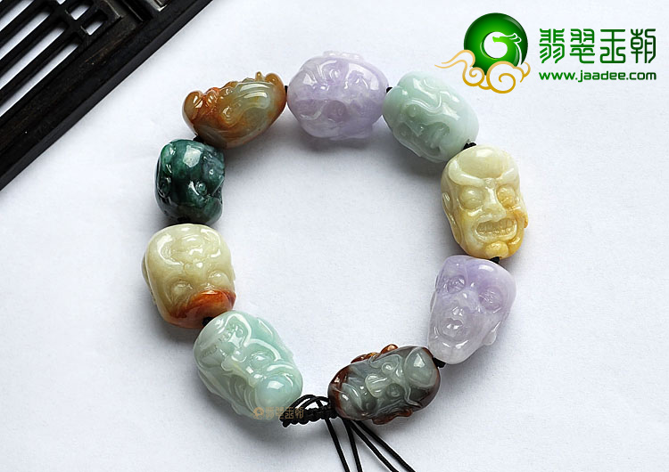 糯冰种三彩缅甸翡翠A货罗汉头手链