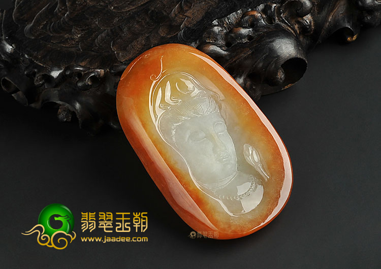 糯冰种红黄翡缅甸翡翠A货观音头挂件