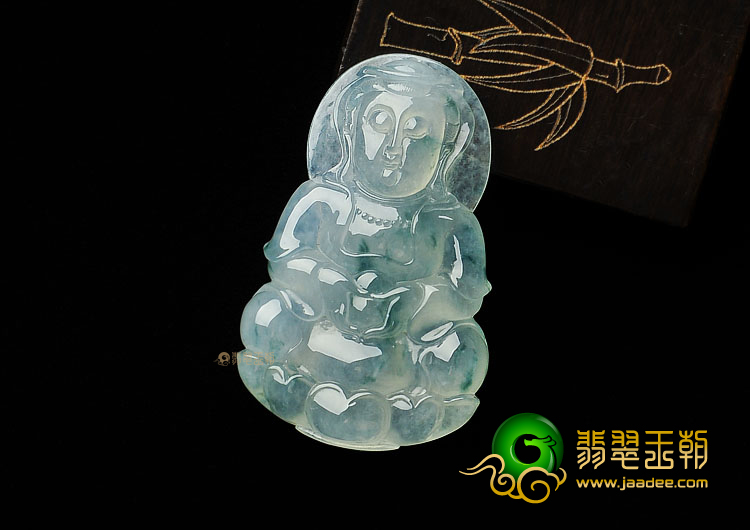 冰种飘花缅甸翡翠A货观音挂件