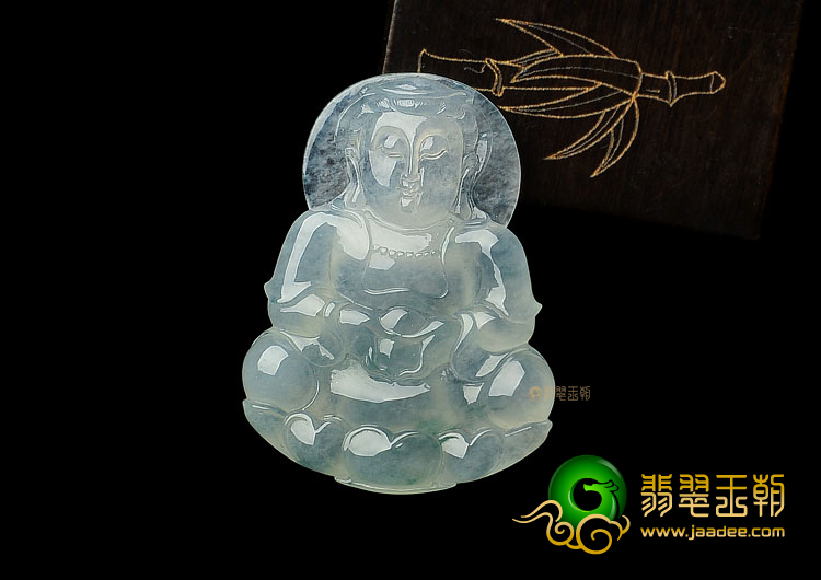 冰种略飘花缅甸翡翠A货观音挂件