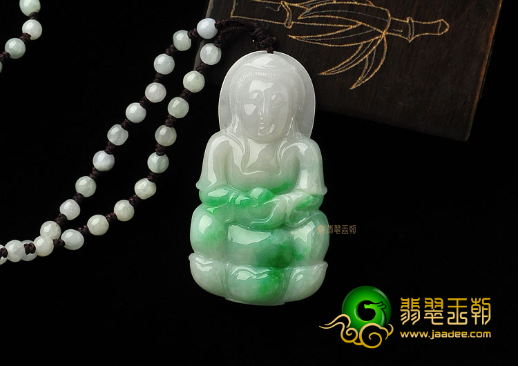 糯冰种飘翠缅甸翡翠A货观音挂件