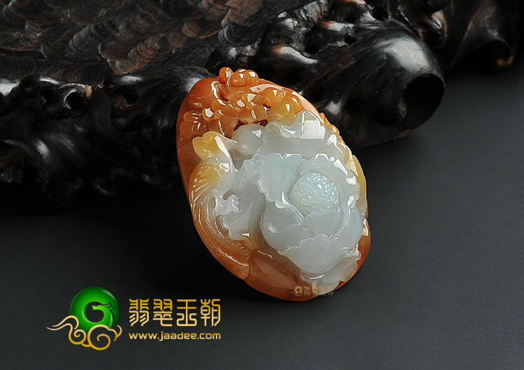 糯冰种褐黄翡缅甸翡翠A货花开富贵挂件