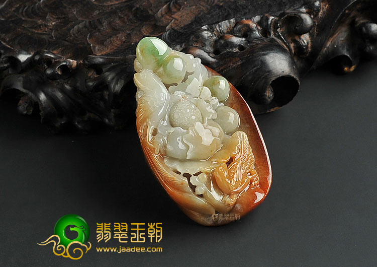 糯冰种红黄翡缅甸翡翠A货鸟语花香挂件