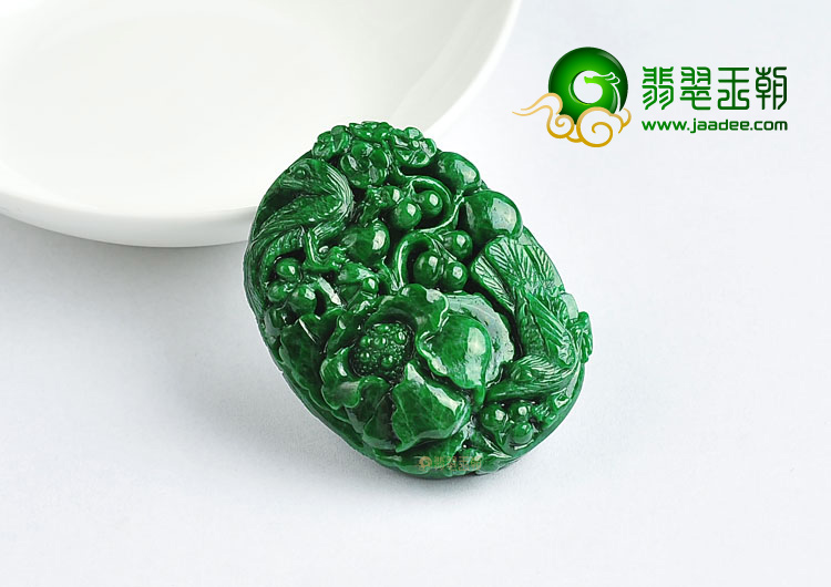 细糯种浓绿缅甸翡翠A货鸟语花香挂件