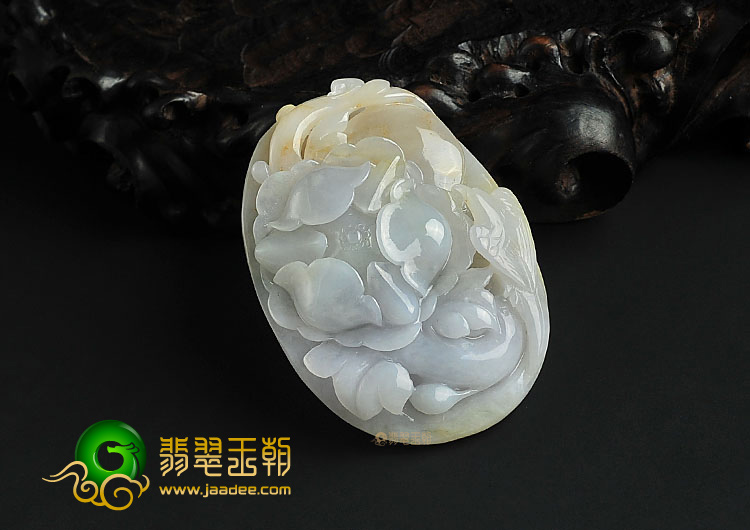 糯冰种淡黄翡缅甸翡翠A货花开富贵挂件