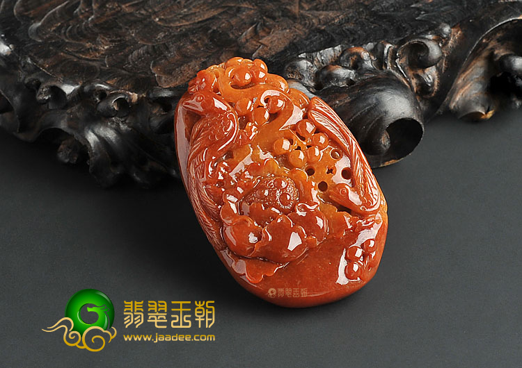 糯冰种褐红翡缅甸翡翠A货花开富贵挂件