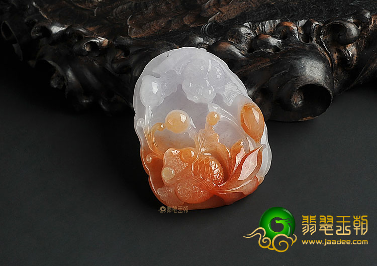 糯冰种红黄翡.紫罗兰缅甸翡翠A货金玉满堂挂件