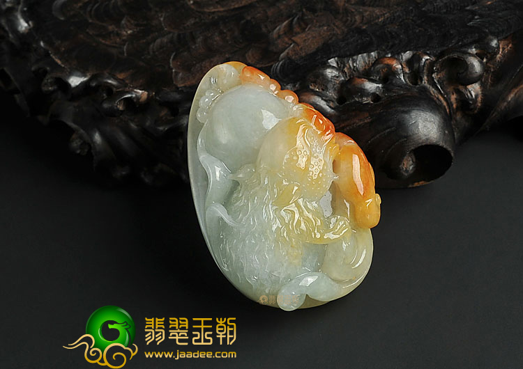 糯冰种红黄翡.晴水缅甸翡翠A货如意寿挂件