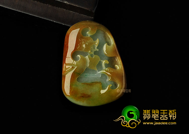 糯冰种黄加绿缅甸翡翠A货龙凤呈祥挂件