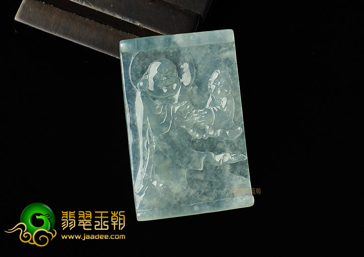 冰种晴水缅甸翡翠A货童子拜佛挂件
