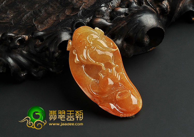 糯冰种红黄翡缅甸翡翠A货财神挂件