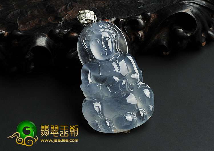 冰玻种淡紫罗兰缅甸翡翠A货观音挂件