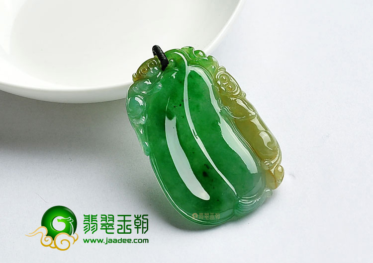 糯冰种黄加绿缅甸翡翠A货福瓜挂件
