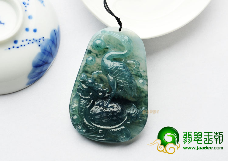 冰种飘花缅甸翡翠A货独占鳌头挂件