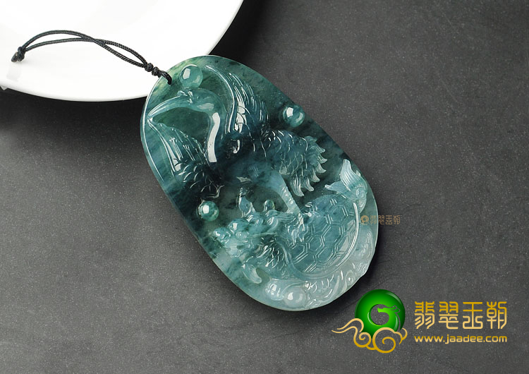 冰种飘花缅甸翡翠A货独占鳌头挂件