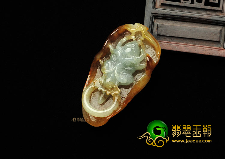 糯冰种晴水红黄翡缅甸翡翠A货龙头挂件