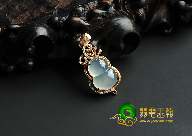 (超值推荐)冰种晴水缅甸翡翠A货镶玫瑰金葫芦胸坠(真钻)