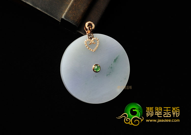 糯冰种淡紫罗兰飘花缅甸翡翠A货镶玫瑰金平安扣胸坠(真钻)