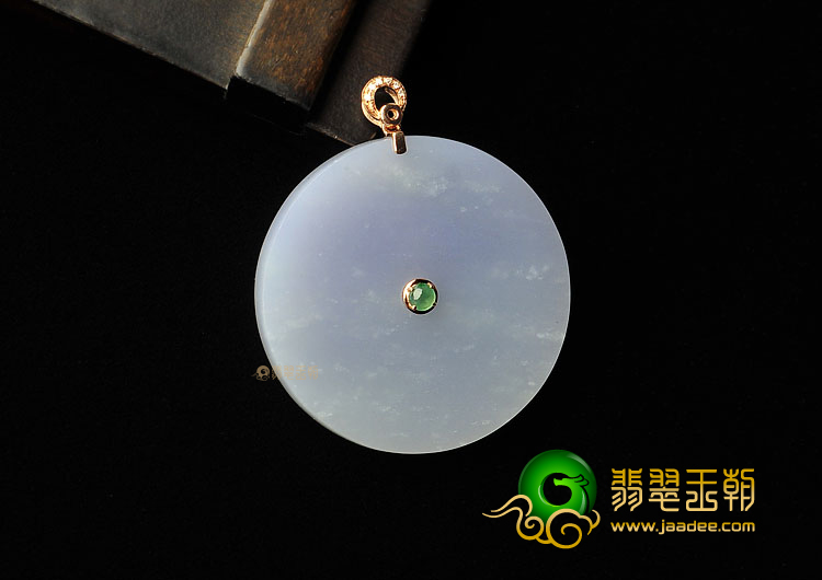 糯冰种淡紫罗兰缅甸翡翠A货镶玫瑰金平安扣胸坠(真钻)