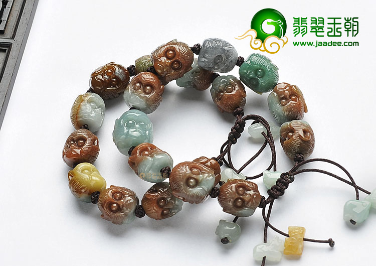糯冰种晴水褐翡缅甸翡翠A货猴头手链(单价)
