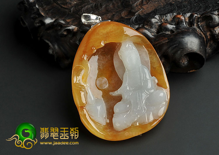 冰种黄翡缅甸翡翠A货观音挂件