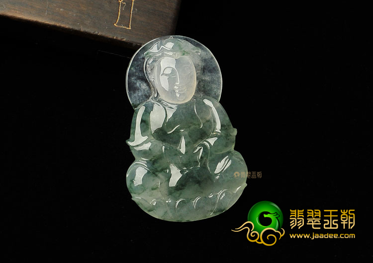 冰种飘花缅甸翡翠A货观音挂件