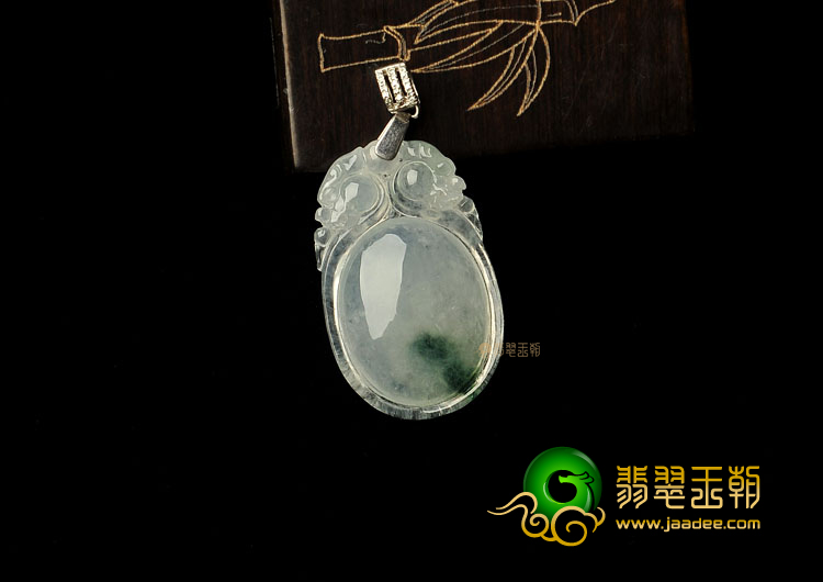 冰种飘花缅甸翡翠A货双龙如意挂件