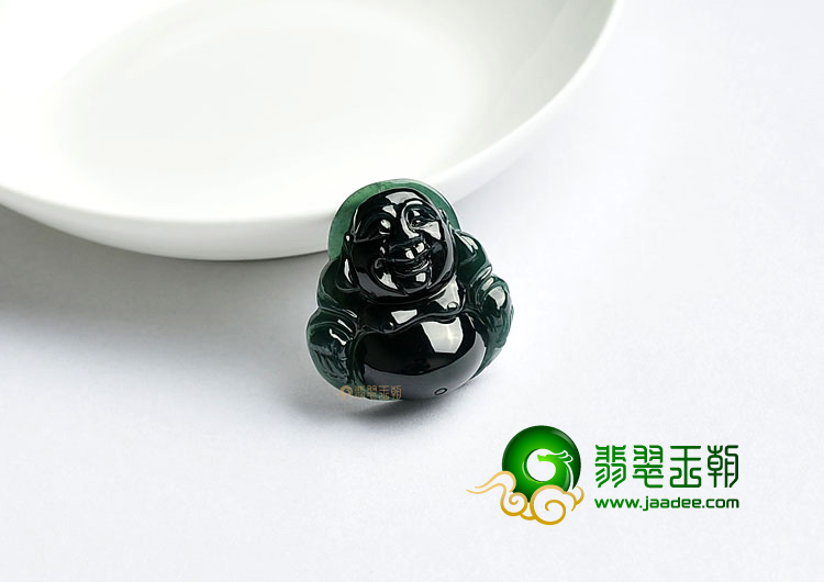 冰种墨翠缅甸翡翠A货玉佛挂件