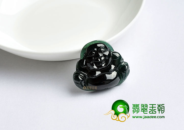 冰种墨翠缅甸翡翠A货玉佛挂件