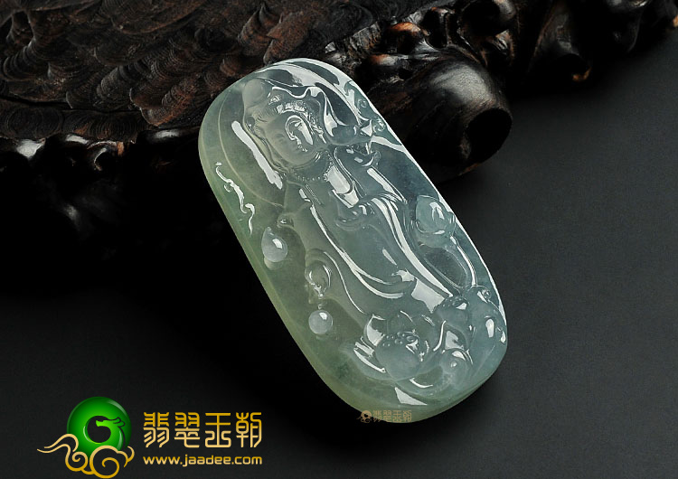 冰玻种晴水缅甸翡翠A货站观音挂件