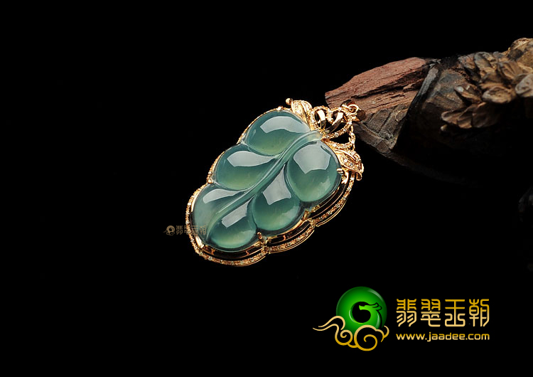 冰玻种晴水缅甸翡翠A货镶玫瑰金金枝玉叶胸坠(真钻)