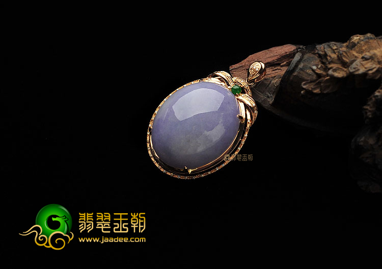 糯冰种紫罗兰缅甸翡翠A货镶玫瑰金胸坠(真钻)