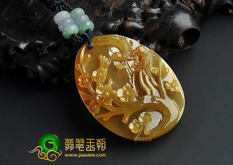冰种褐黄翡缅甸翡翠A货喜上眉梢挂件