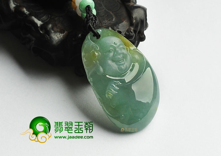 冰种晴水略带黄翡缅甸翡翠A货纳福挂件