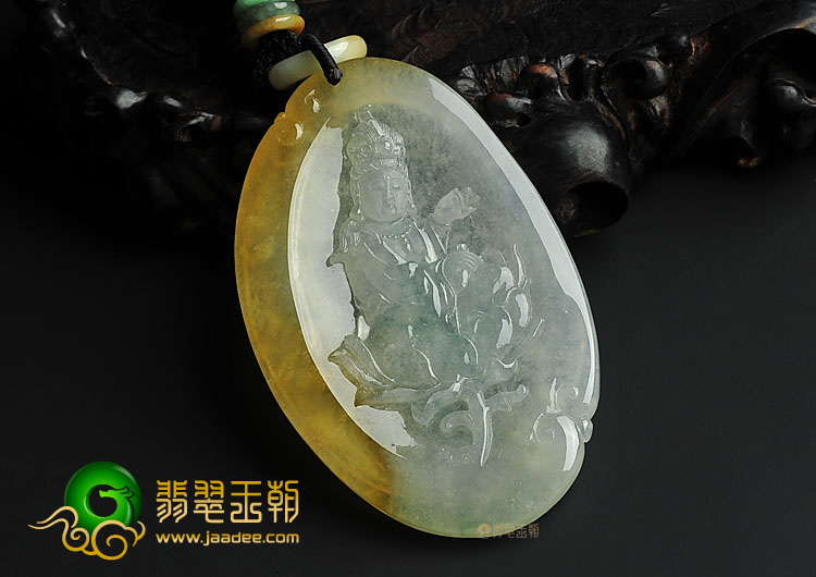 冰种黄翡缅甸翡翠A货莲花观音挂件