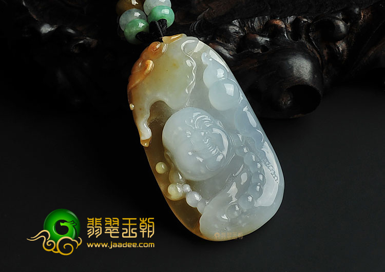 冰种褐黄翡缅甸翡翠A货纳福挂件