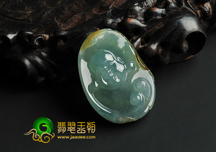 冰种晴水略带褐黄翡缅甸翡翠A货玉佛挂件
