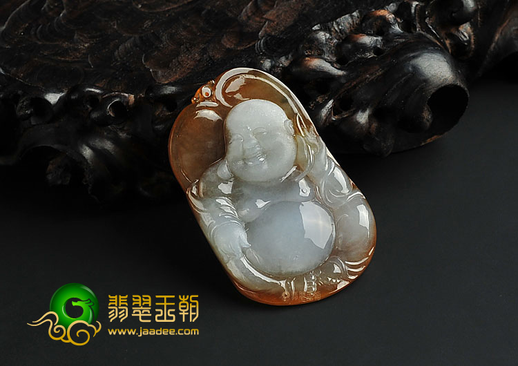 冰种褐黄翡缅甸翡翠A货玉佛挂件