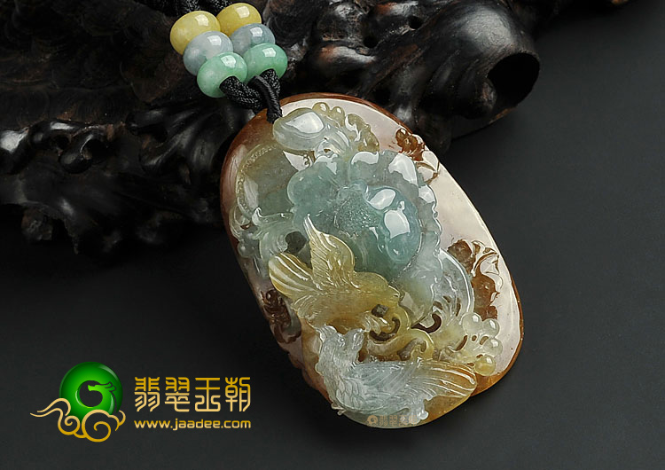 冰种褐黄翡晴水缅甸翡翠A货花开富贵挂件