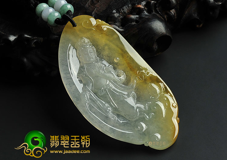冰种褐黄翡缅甸翡翠A货站观音挂件
